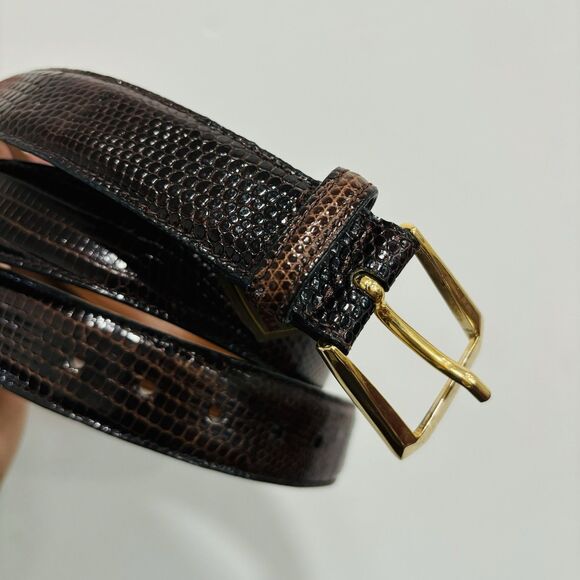 TRAFALGAR Exotic JAVA LIZARD Dress Belt Brown Leather Buckle Style Made in USA - Picture 1 of 6